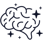Outline of a brain with stars around it on a white background