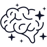 Outline of a brain with stars around it on a white background